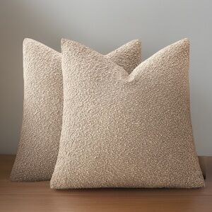 Tan Boucle Throw Pillow Covers SQUARE 18x18” (2-pack)